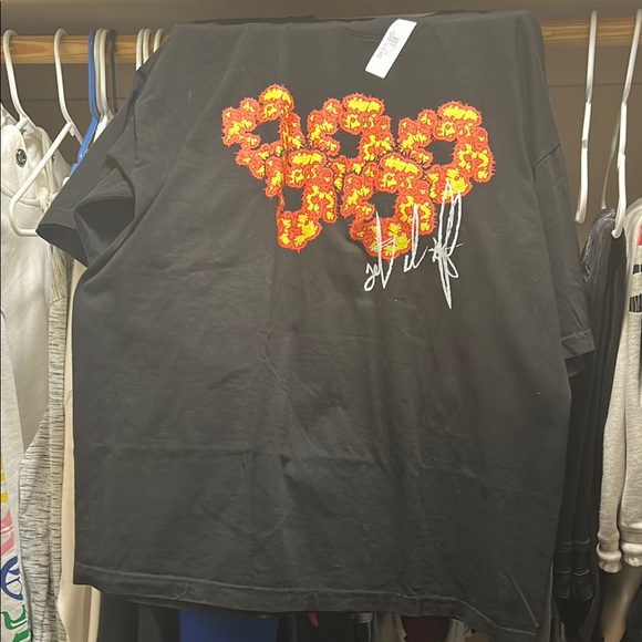 Denim Tears Other - Black T-Shirt with Red and Orange Floral Design